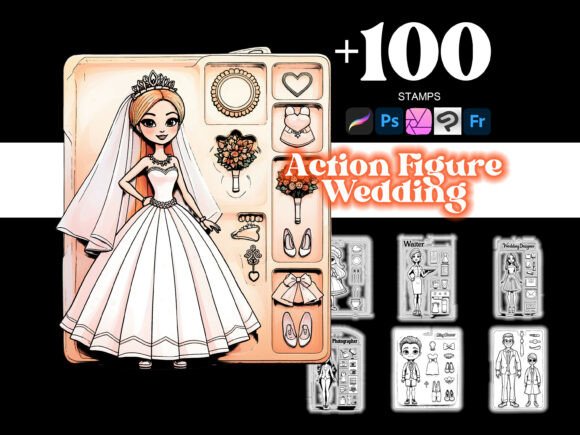 100 Action Figures Wedding Procreate Brushes for iPad Artists