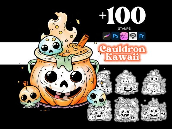 100 Cauldron Halloween Procreate Brushes