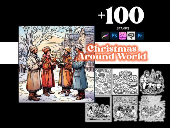 100 Christmas Around the World Procreate Brushes