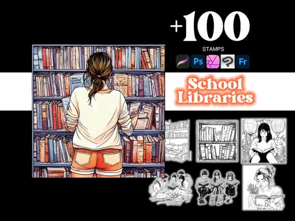 100 School Libraries Procreate Brushes