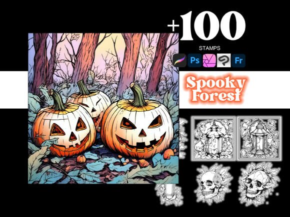 100 Spooky Forest Procreate Brushes for Realistic Illustrations