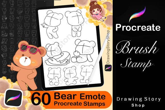 60 Bear Procreate Stamp Brushes for Creative Design Projects