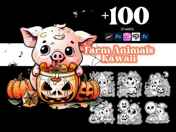 Enhancing Digital Art with 100 Farm Animals Halloween Procreate Brushes