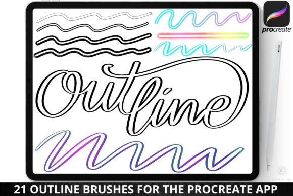 Procreate Outline Lettering Hollow Brush Set